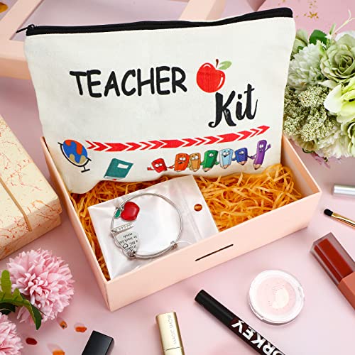 MTLEE 8 Pcs Teacher Graduation Gift Set for Women, 4 Makeup Pouch Cosmetic Bags and 4 Bangle Bracelets, Graduation End of Year Thank You Gifts for Teacher (Best Teacher Ever) - Image 2