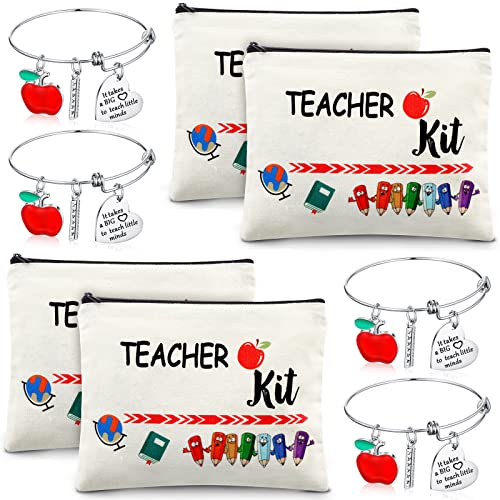MTLEE 8 Pcs Teacher Graduation Gift Set for Women, 4 Makeup Pouch Cosmetic Bags and 4 Bangle Bracelets, Graduation End of Year Thank You Gifts for Teacher (Best Teacher Ever) - Image 1