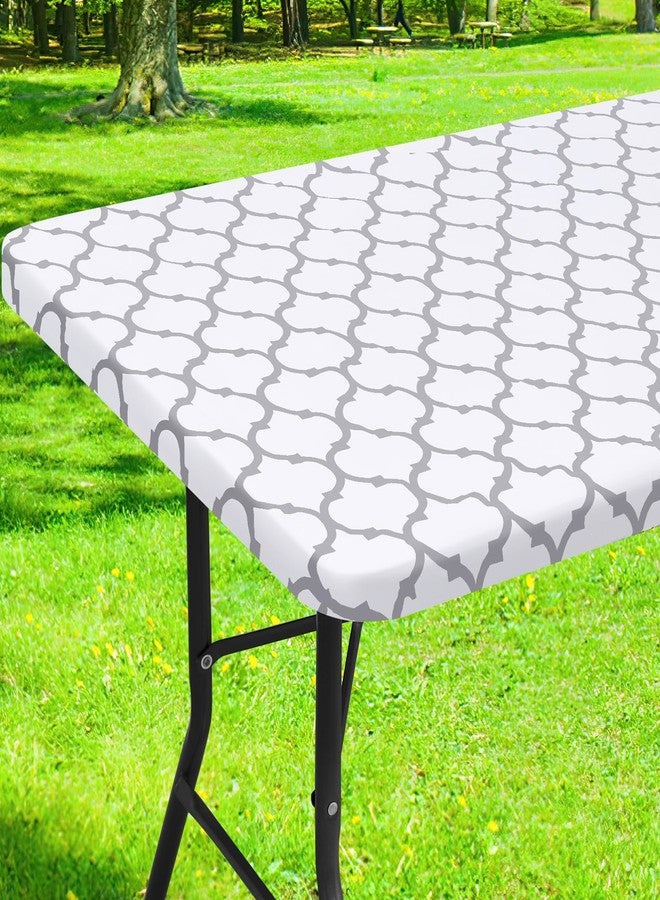 Smiry - Rectangle Picnic Table Cover Waterproof Stretch Fitted Tablecloth for 6 Foot Tables Wipeable Flannel Backing Vinyl Tablecloth Protector for Indoor, Outdoor - Image 1