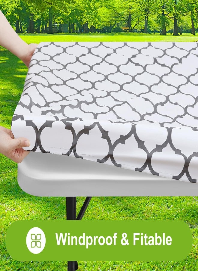 Smiry - Rectangle Picnic Table Cover Waterproof Stretch Fitted Tablecloth for 6 Foot Tables Wipeable Flannel Backing Vinyl Tablecloth Protector for Indoor, Outdoor - Image 2
