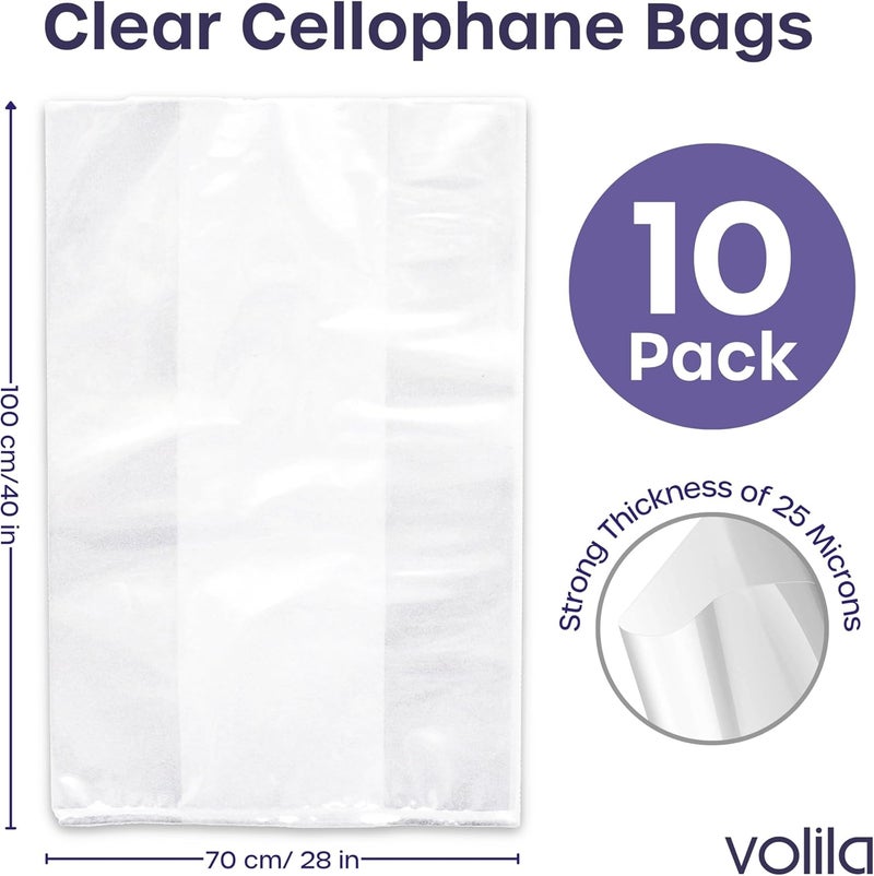 volila Large Cellophane Bags for Gift Baskets - 10 Pack (30 in x 40 in) Clear Gift Wrap for Gift Baskets, Floristry, Party Favors and Food Packaging - Image 2