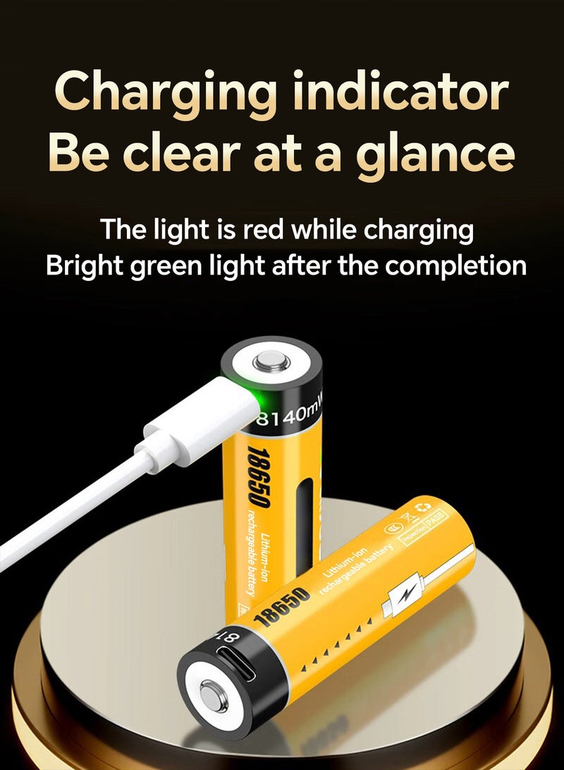 Delipow 18650 rechargeable battery, 8140mWh large-capacity, 3.7V lithium battery, with Type-C fast charging cable, suitable for LED flashlight, small fan, remote control, smart tools and DIY electronics, etc（one battery） - Image 4