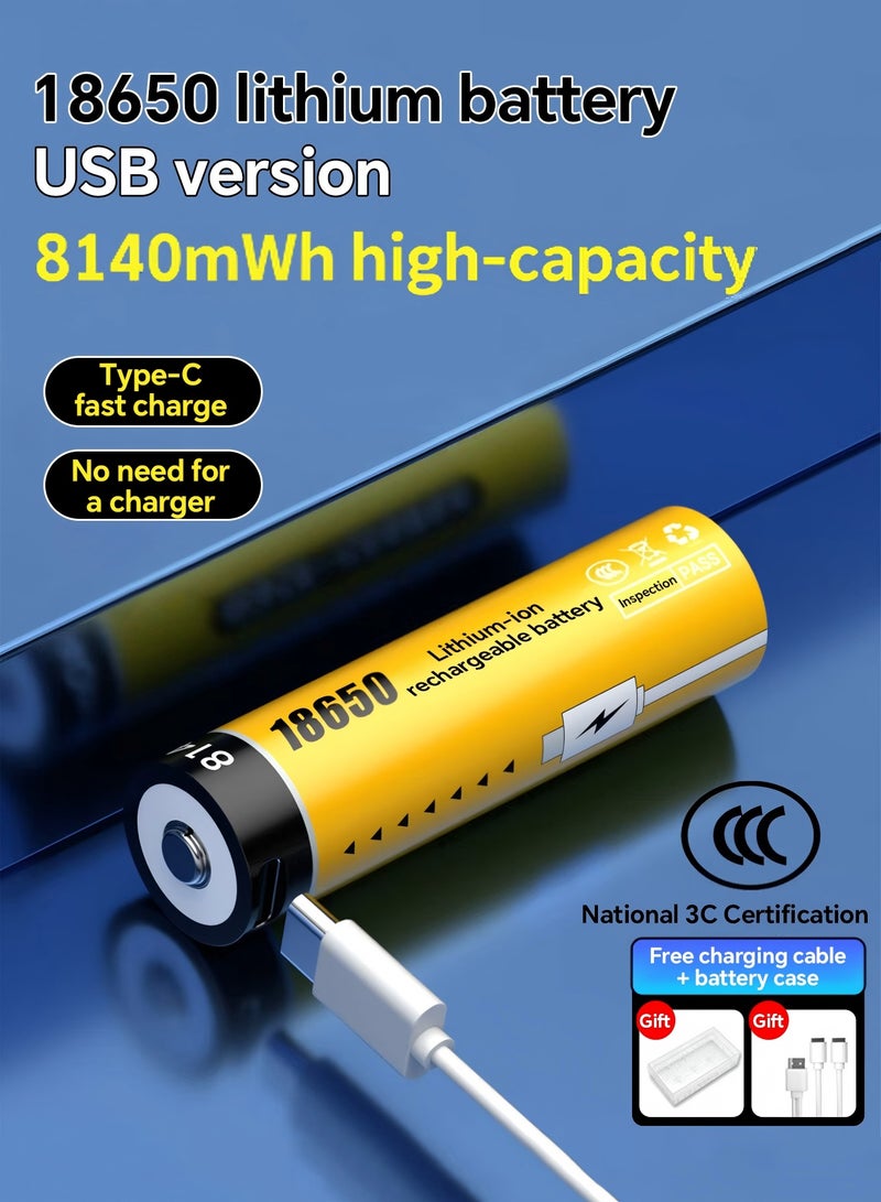 Delipow 18650 rechargeable battery, 8140mWh large-capacity, 3.7V lithium battery, with Type-C fast charging cable, suitable for LED flashlight, small fan, remote control, smart tools and DIY electronics, etc（one battery） - Image 1