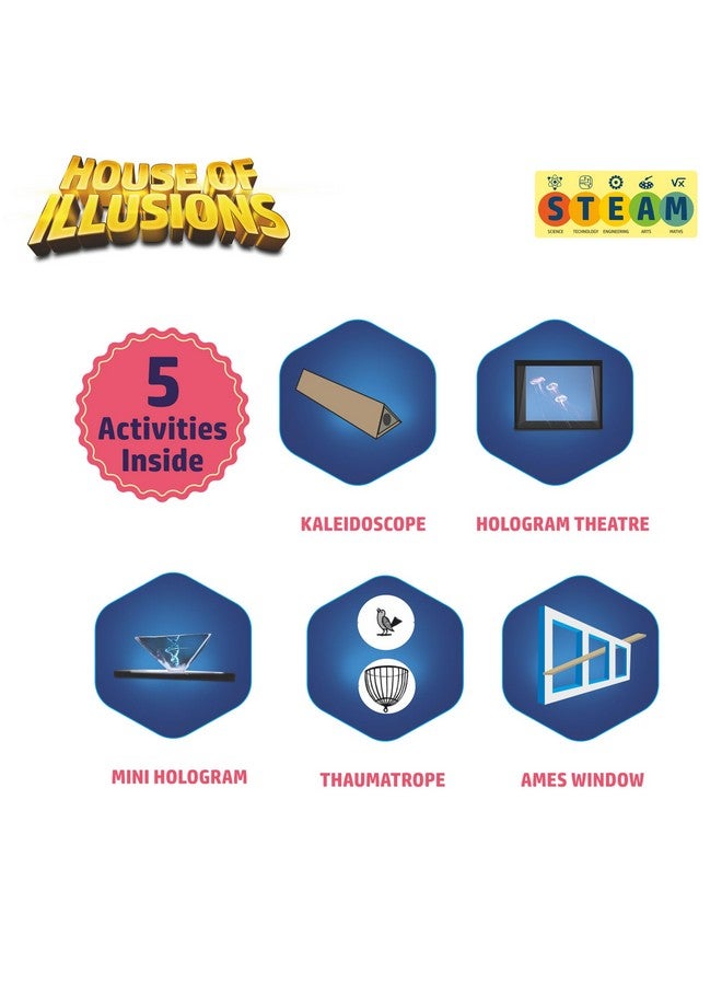 فلو لعبة لوحة ممتعة إبداعية من FLO Toys STEAM House of Illusions للأطفال، لعبة تعليمية وتجميعية مكونة من 5 أنشطة تحفز العقل للأولاد والبنات من سن 8 سنوات فما فوق - Image 3