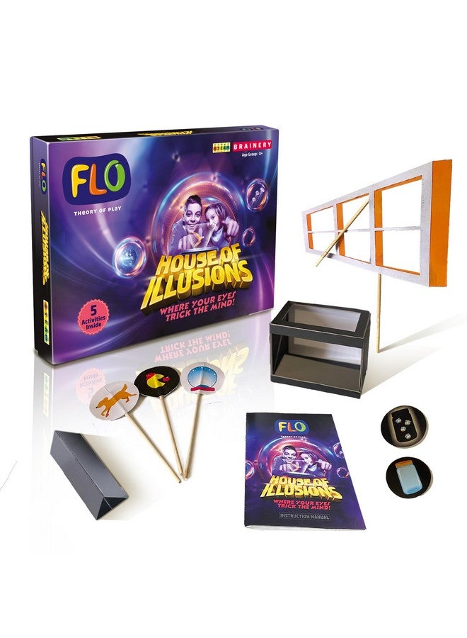 فلو لعبة لوحة ممتعة إبداعية من FLO Toys STEAM House of Illusions للأطفال، لعبة تعليمية وتجميعية مكونة من 5 أنشطة تحفز العقل للأولاد والبنات من سن 8 سنوات فما فوق - Image 1