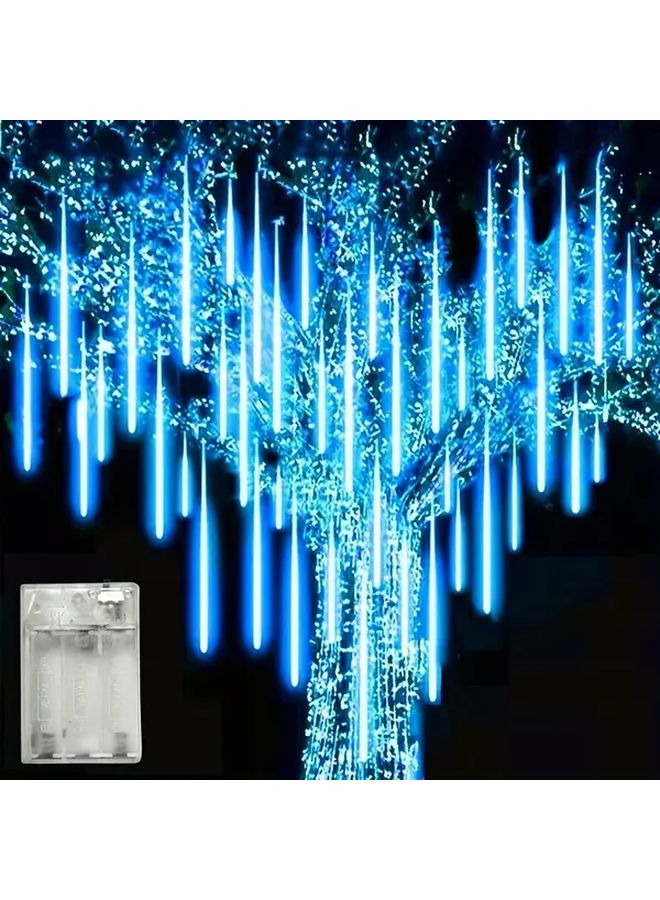 Warm White LED Meteor Shower Christmas Lights 8 String Battery Powered - Image 2