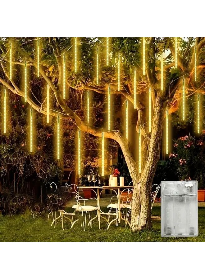 Warm White LED Meteor Shower Christmas Lights 8 String Battery Powered - Image 1