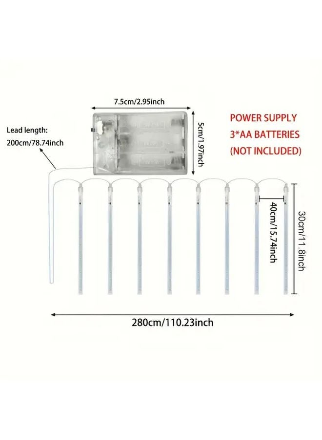 Warm White LED Meteor Shower Christmas Lights 8 String Battery Powered - Image 4