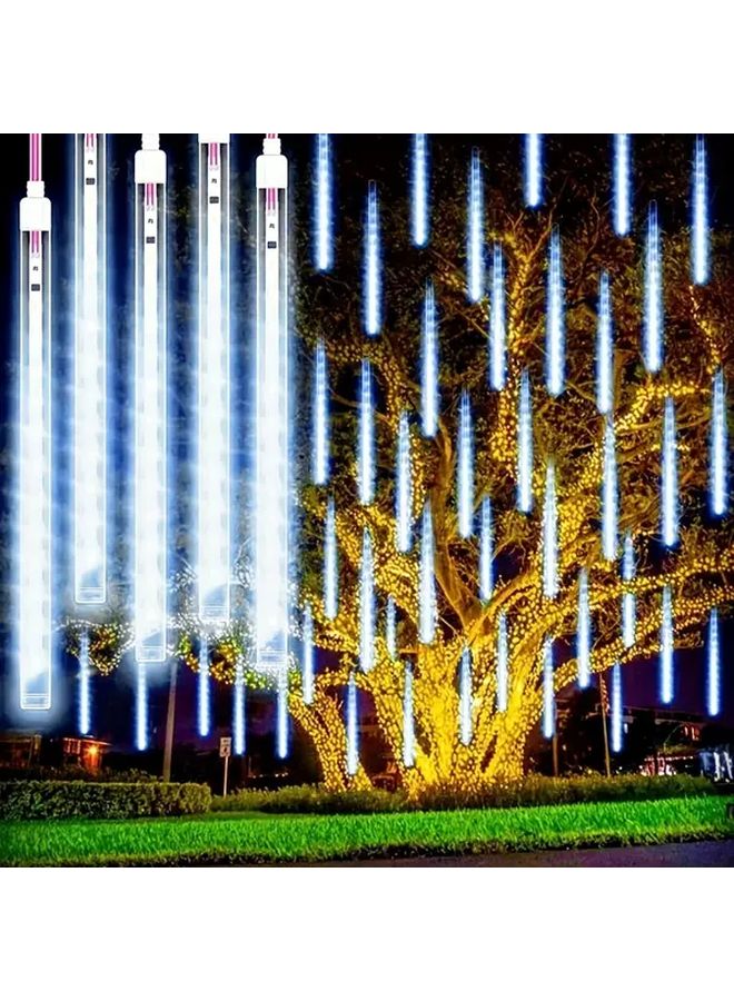 Warm White LED Meteor Shower Christmas Lights 8 String Battery Powered - Image 3