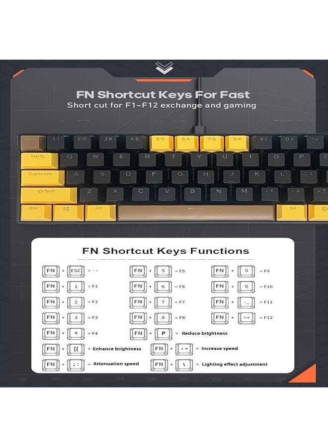 61 Keys Rgb Gaming Keyboard 60% Mini Wired Waterproof With Anti Ghosting Keyboard And Three Color Keycaps With Red Switch For Gamers(Black Yellow And Brown)  - Image 4