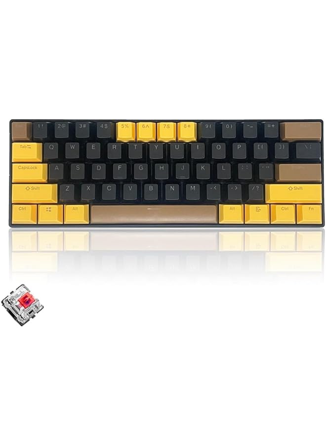 61 Keys Rgb Gaming Keyboard 60% Mini Wired Waterproof With Anti Ghosting Keyboard And Three Color Keycaps With Red Switch For Gamers(Black Yellow And Brown)  - Image 1