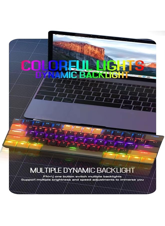 61 Keys Rgb Gaming Keyboard 60% Mini Wired Waterproof With Anti Ghosting Keyboard And Three Color Keycaps With Red Switch For Gamers(Black Yellow And Brown)  - Image 2