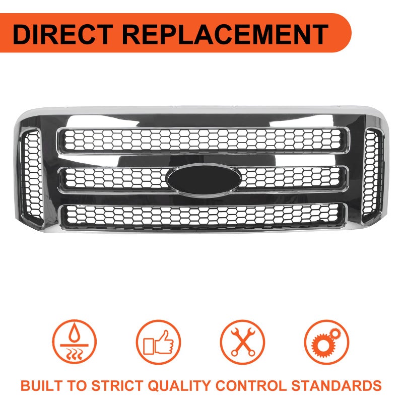 ECOTRIC Front Grille Compatible with Ford 1999-2004 F250 F350 Super Duty 2000-2004 Excursion New Grille Chrome Mesh Style - Image 4