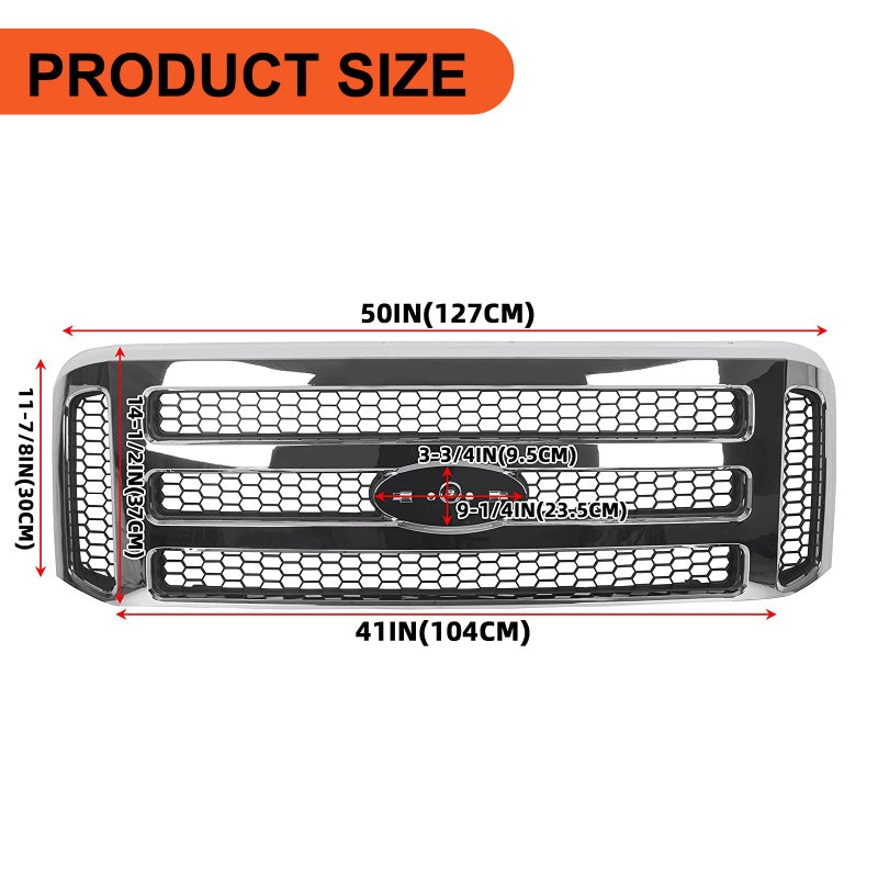 ECOTRIC Front Grille Compatible with Ford 1999-2004 F250 F350 Super Duty 2000-2004 Excursion New Grille Chrome Mesh Style - Image 5