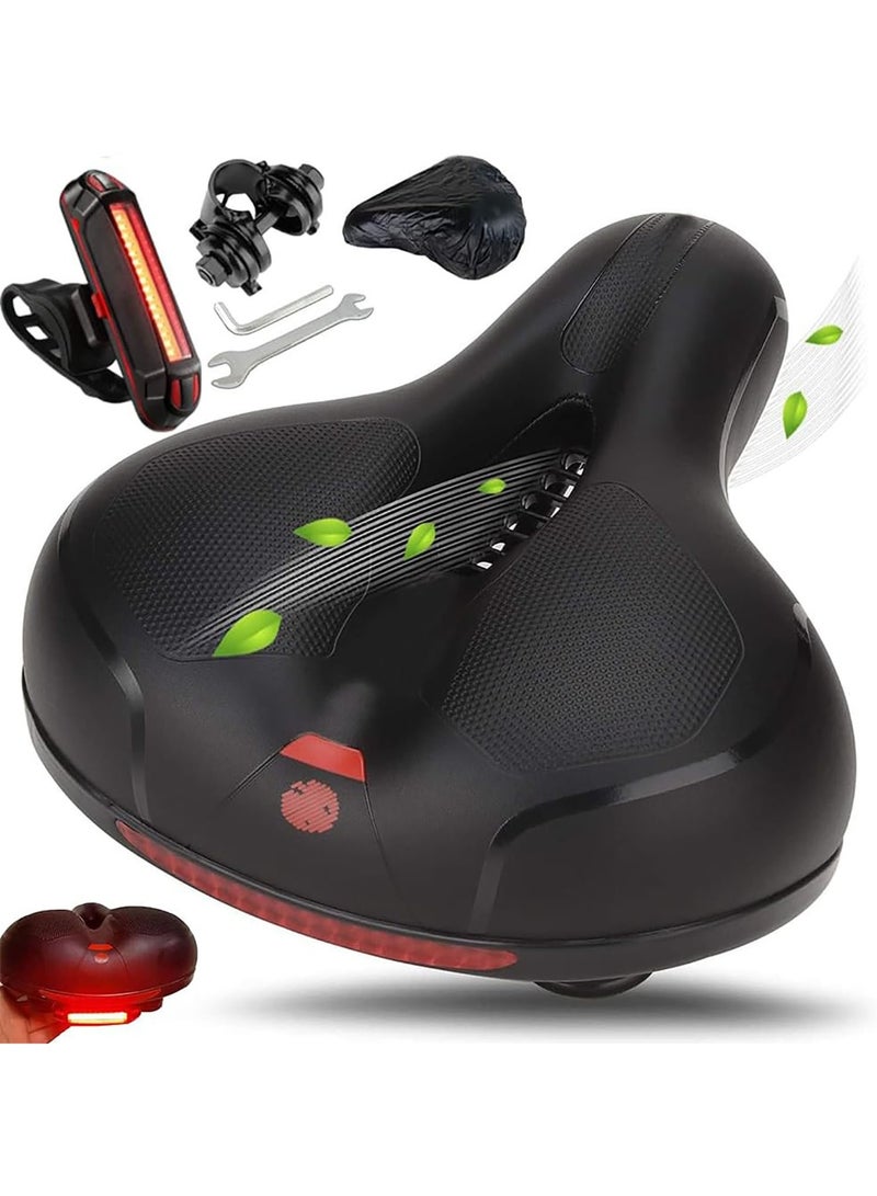 Relex Comfortable Seat Cushion for Men Women with Dual Shock Absorbing Ball Memory Foam and Taillight Waterproof Wide Bicycle Saddle Fit for Stationary, Exercise, Indoor, Mountain, Road Bikes - Image 1