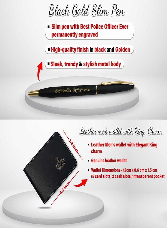 SAVRI Gifts Police Set (Male) - Keychain & Pen with 'Best Police Officer Ever' Engraved, Wallet with King Charm - Luxury Gifts for Police Officers, Friend, Father, Boyfriend, Husband, Birthday - Image 4