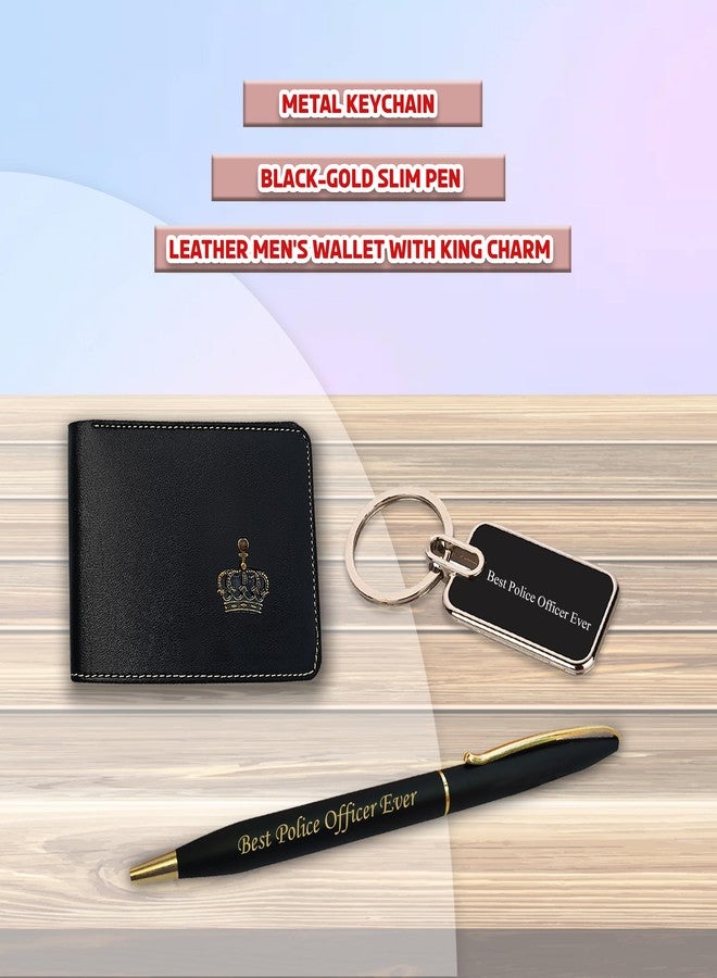 SAVRI Gifts Police Set (Male) - Keychain & Pen with 'Best Police Officer Ever' Engraved, Wallet with King Charm - Luxury Gifts for Police Officers, Friend, Father, Boyfriend, Husband, Birthday - Image 3