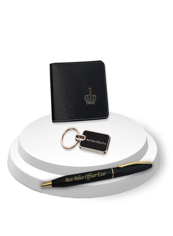 SAVRI Gifts Police Set (Male) - Keychain & Pen with 'Best Police Officer Ever' Engraved, Wallet with King Charm - Luxury Gifts for Police Officers, Friend, Father, Boyfriend, Husband, Birthday - Image 1