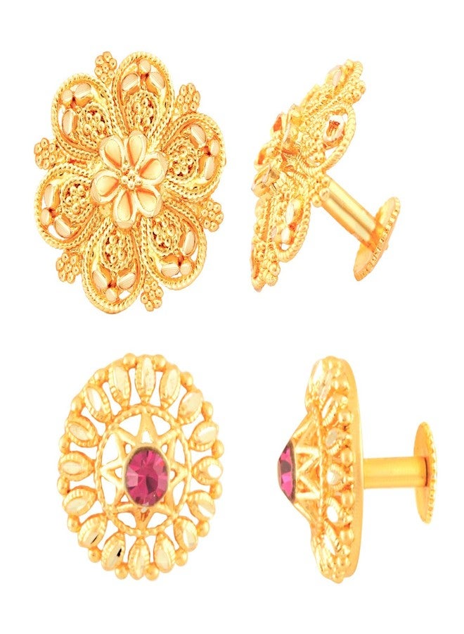 MEENAZ Traditional Temple 1 One Gram Gold 18k Copper Brass Ruby South Screw Back Studs Earrings Combo Set Pack For Women girls Latest -Ear rings combo-M02 - Image 1
