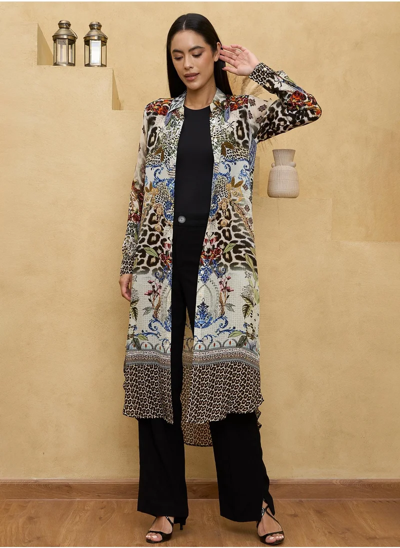 كوتور لابس Animal Printed Long Sleeves Maxi Shirt Dress