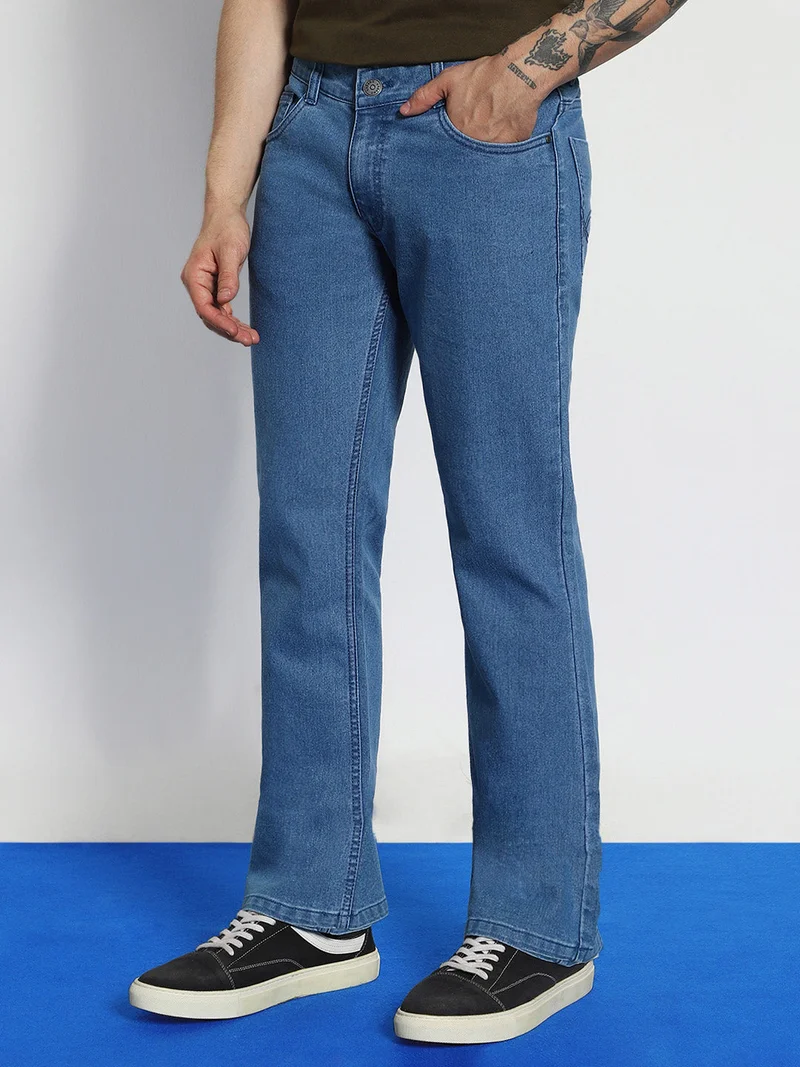 Urbano Fashion Men's Light Blue Washed Bootcut Jeans Stretchable