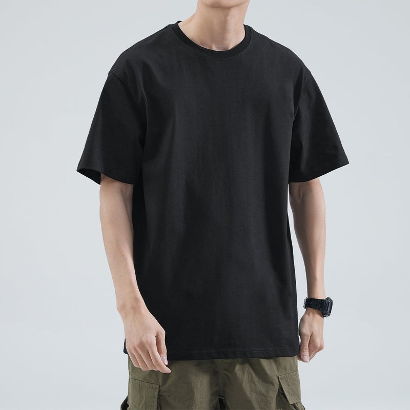 Cold Tone Sparrow Green 300G Heavy Couple Short Sleeve T-Shirt Men'S Nostalgic Simple Basic Solid Color Half Sleeve Top - Image 1