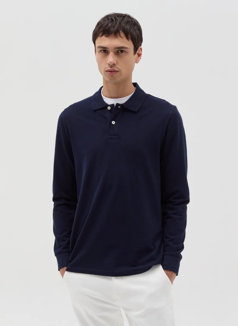 او في اس Cotton polo shirt with long sleeves