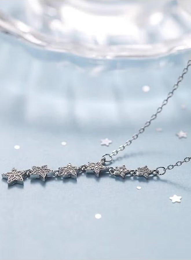 Sterling Silver Star Choker Necklace Crystal Drop Pendant Simple Chain Jewelry for Women and Teen Girls - Image 5