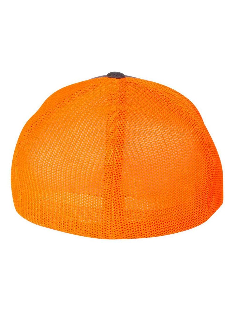 Flexfit Unisex Mesh Fitted 2-Tone Trucker Hat, Charcoal/Neon Orange, One Size - Image 3