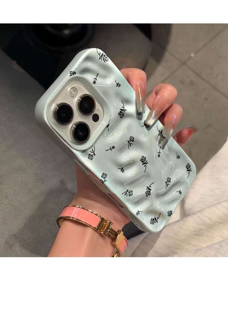 NIBEMINENT Full Screen Black Roses Protective TPU Case Cover For iPhone 16, Blue