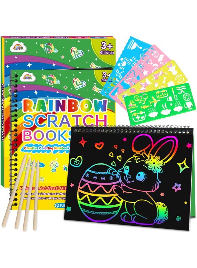 ZMLM Scratch Paper Art Craft: 2 Pack Rainbow Scratch Set for 3 4 5 6 7 8 9 10 Years Old Girls Boys Students Drawing Coloring Art Supplies Kits Gifts School Birthday Party Games Toys - Image 1