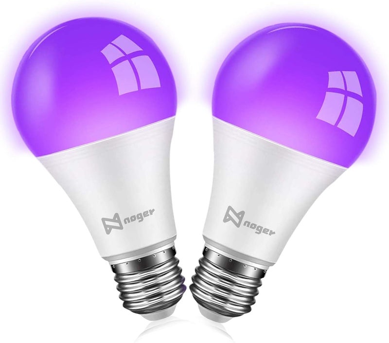 لمبات LED سوداء، لمبة LED A60 بقدرة 9 واط (تعادل 75 واط)، مستوى الأشعة فوق البنفسجية 380-400 نانومتر، قاعدة E27 متوسطة 220 فولت، تتوهج في الظلام لحفلات الضوء الأسود، طلاء الجسم، ملصقات فلورية - عبوة من 2 قطعة - Image 1