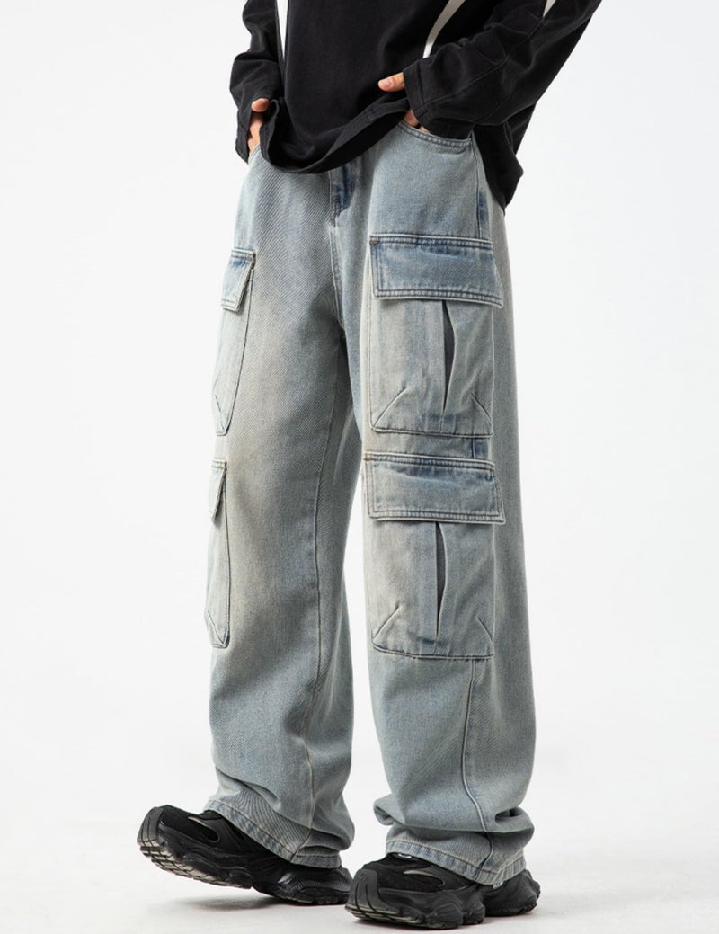FantasyGears Mens Baggy Jeans for Men Women Y2k Skater Vintage Plain Pants Multiple Pockets Casual Wide Leg Loose Fit Cargo Denim Jeans - Image 5