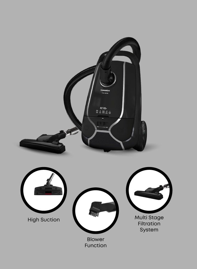 TORNADO Vacuum Cleaner 1800 Watt HEPA Filter Black TVC-1800EB 220 W TVC-1800EB black - Image 4