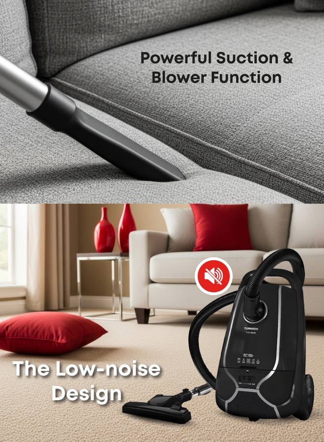 TORNADO Vacuum Cleaner 1800 Watt HEPA Filter Black TVC-1800EB 220 W TVC-1800EB black - Image 3