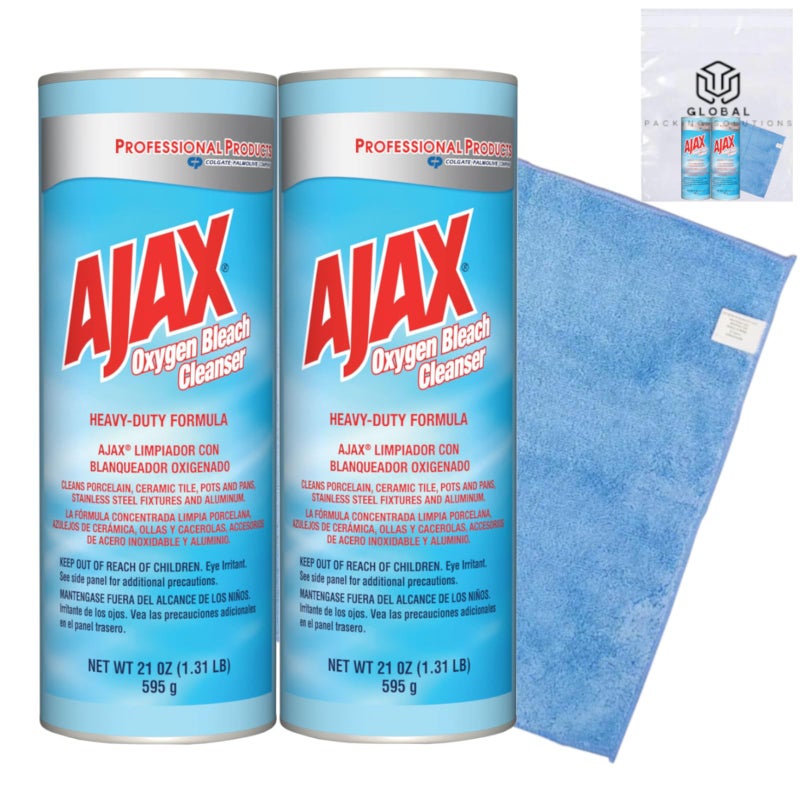 Ajax Professional Heavy Duty Oxygen Bleach Powder Cleanser 21 Oz (Pack of 2) bundled with Micro Fiber Cloth - Image 1