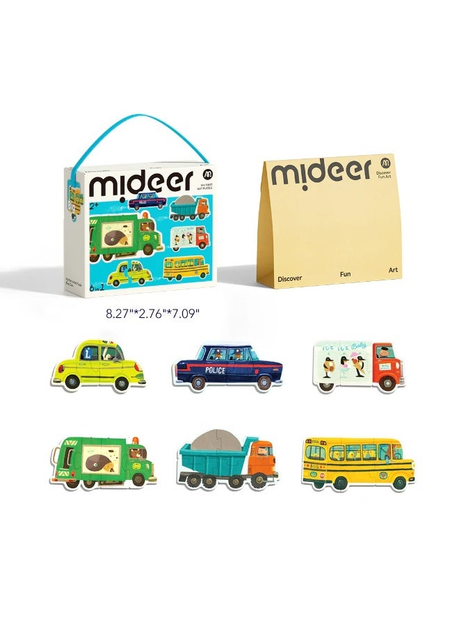 MiDeer لعبة بازل ميدير - سيارات مشغولة للفنانين الصغار 2+، مجموعة بازل نقل للمبتدئين مع قطع كبيرة، لعبة بازل تعليمية للمركبات للتعلم المبكر وتطوير المهارات الحركية - Image 1