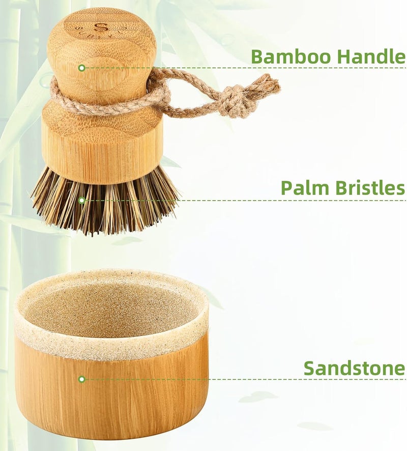 SUBEKYU Bamboo Dish Brush with Soap Holder, Wooden Dish Scrubber with Soap Dispenser, Washing Cast Iron Pans/Dishes/Sinks, 1 Pack - Image 4
