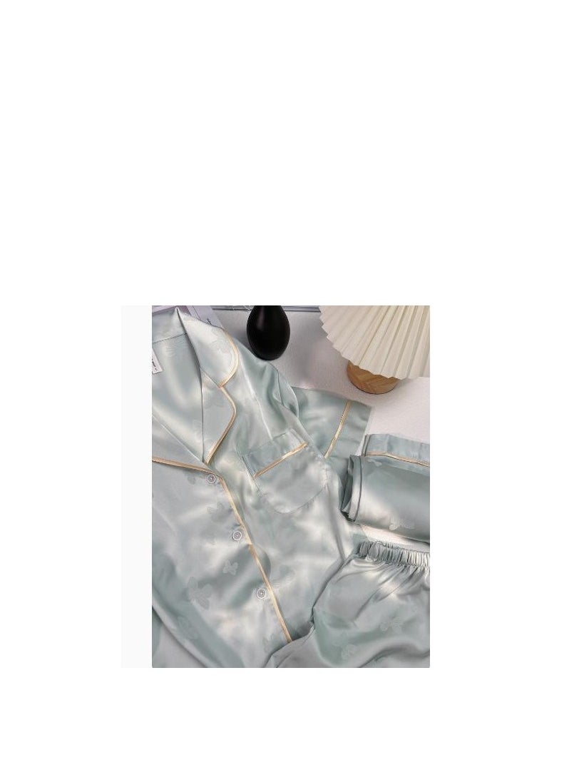 MIIOW - Water Blue Butterfly Silk Gift Box Set Short Sleeved Shorts Long Pants Three Piece Set - Image 1