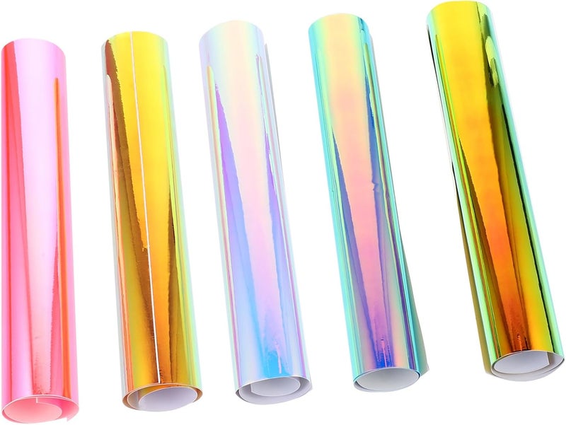 Budget global standard quality Veemoon 5pcs Self-Adhesive Rainbow Holographic Vinyl Films PVC DIY Transfer Lettering Film for Clothing Crafting Blue Green Magenta Gold Blue-Purple Colors Reinforced edge - Image 1