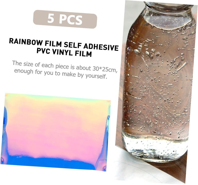Budget global standard quality Veemoon 5pcs Self-Adhesive Rainbow Holographic Vinyl Films PVC DIY Transfer Lettering Film for Clothing Crafting Blue Green Magenta Gold Blue-Purple Colors Reinforced edge - Image 2