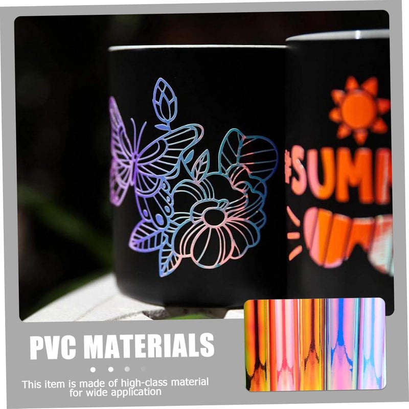 Budget global standard quality Veemoon 5pcs Self-Adhesive Rainbow Holographic Vinyl Films PVC DIY Transfer Lettering Film for Clothing Crafting Blue Green Magenta Gold Blue-Purple Colors Reinforced edge - Image 4