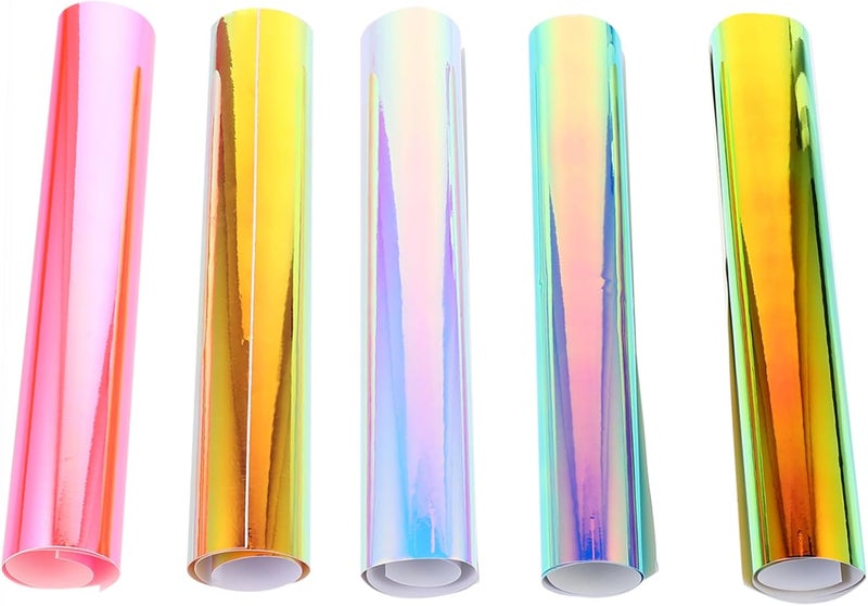 Budget global standard quality Veemoon 5pcs Self-Adhesive Rainbow Holographic Vinyl Films PVC DIY Transfer Lettering Film for Clothing Crafting Blue Green Magenta Gold Blue-Purple Colors Reinforced edge - Image 3