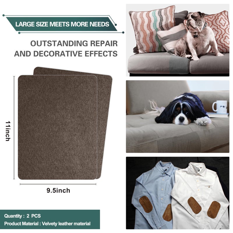 Azobur Couch Patch Repair Fabric,Microfiber Fabric, Self-Adhesive, for Sofa Repair and Upholstery, 2 Pieces, 9.5 x 11 inches (Dark Brown) - Image 2