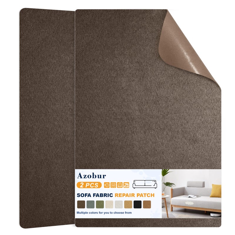 Azobur Couch Patch Repair Fabric,Microfiber Fabric, Self-Adhesive, for Sofa Repair and Upholstery, 2 Pieces, 9.5 x 11 inches (Dark Brown) - Image 1