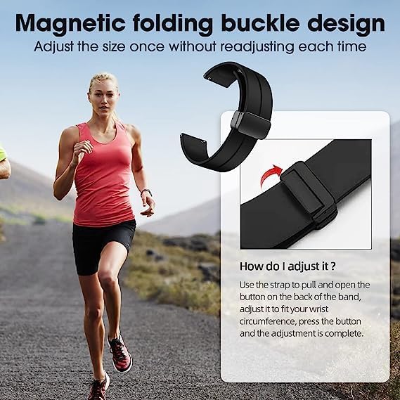 IIK COLLECTION Silicone 22mm Strap with Folding Magnetic Lock for Smart Watches|Compatible with Noise, Fireboltt, Boat, Amazfit, Samsung, Black - Image 3