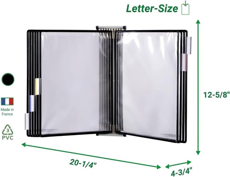 Tarifold DJOIS Wall Mount Reference System - Durable Steel Wire Frames - Letter-Size - 10 Double-Sided Non-Glare Display Pockets - 20 Sheet Capacity - Adjustable Tabs - Made in France - Black - Image 3