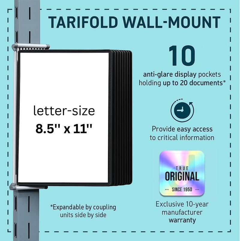 Tarifold DJOIS Wall Mount Reference System - Durable Steel Wire Frames - Letter-Size - 10 Double-Sided Non-Glare Display Pockets - 20 Sheet Capacity - Adjustable Tabs - Made in France - Black - Image 2