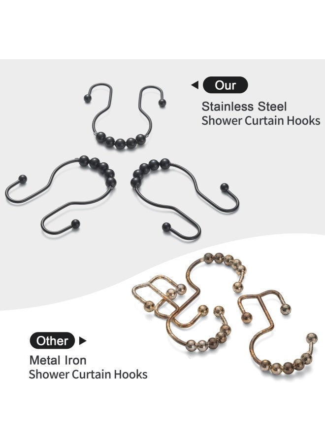 Goowin Shower Curtain Hooks 12 Pcs Shower Curtain Rings Stainless Steel Black Shower Curtain Hooks Shower Curtain Rings Rust Proof Smooth Sliding AntiDrop Double Shower Rings for Curtain Black - Image 3