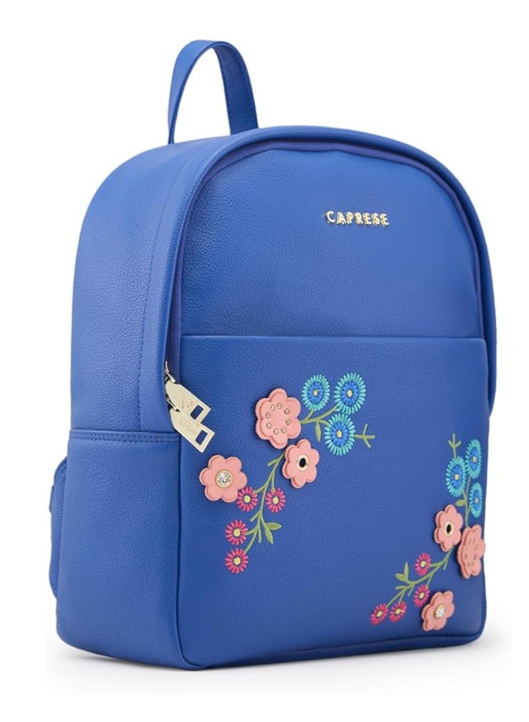 CAPRESE Caprese Erica Fashion Backpack for Women, Medium | Blue Floral Embroidered | Spacious Interiors| Bag With Top Grab & Adjustable Shoulder Strap| Mini Backpack for Girls & Women - Image 1